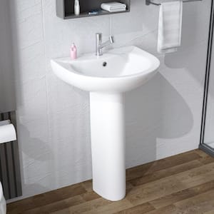 Pedestal Sink White Vitreous China Novelty U-Shape Pedestal Bathroom Sink with Overflow Combo Sink Single Faucet Hole