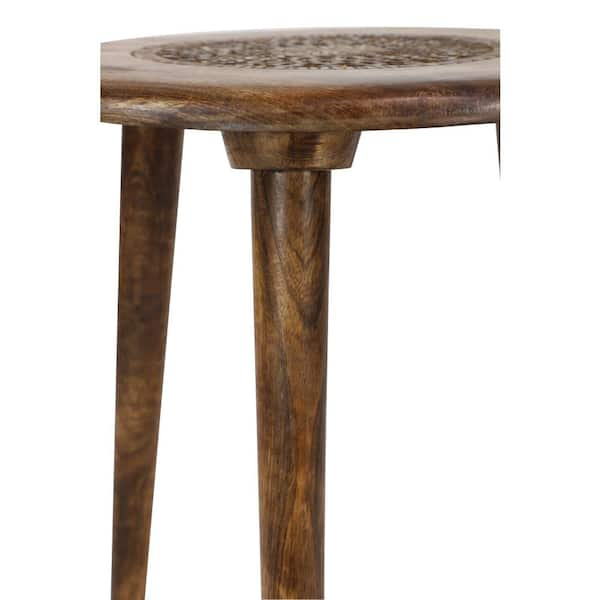 Beautifully Carved Tripod Round Table Brown