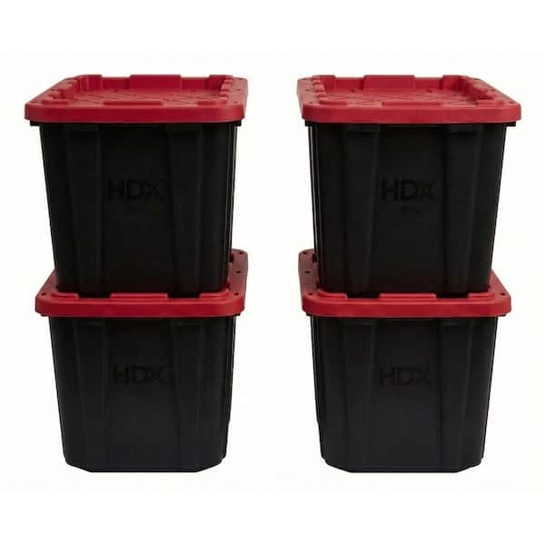 27 Gal. Tough Storage Tote in Black and Red (4-Pack)