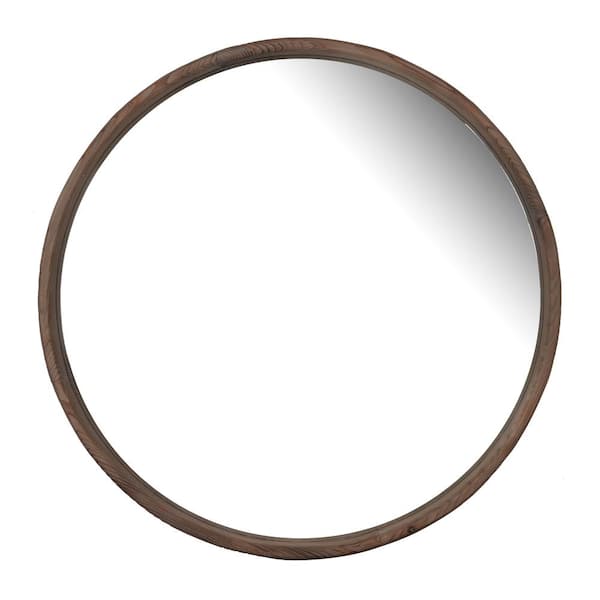 A & B Home Medium Round Brown Modern Mirror (27.5 in. H x 27.5 in. W)