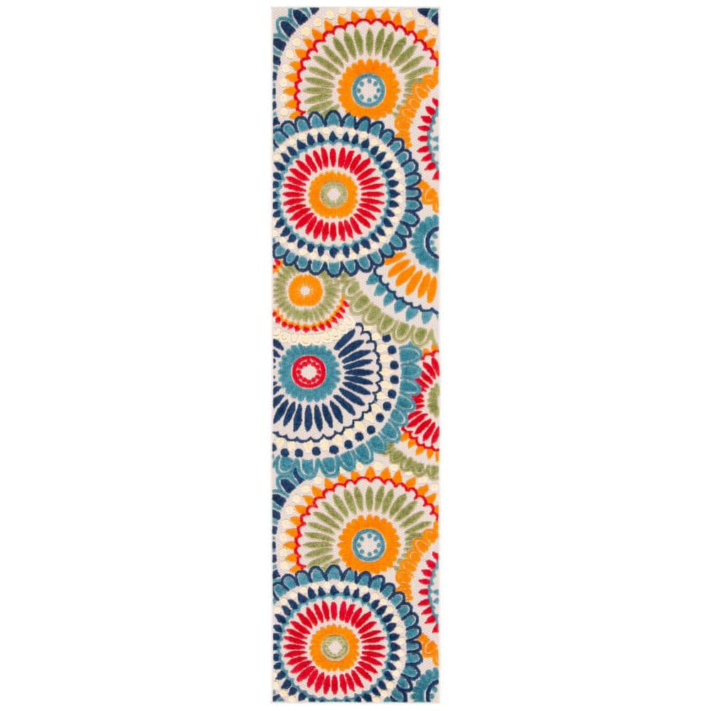 Cabana Blue/Ivory 2 ft. x 9 ft. Contemporary Medallion Floral Indoor/Outdoor Patio Runner Rug price history on PriceWatchPro