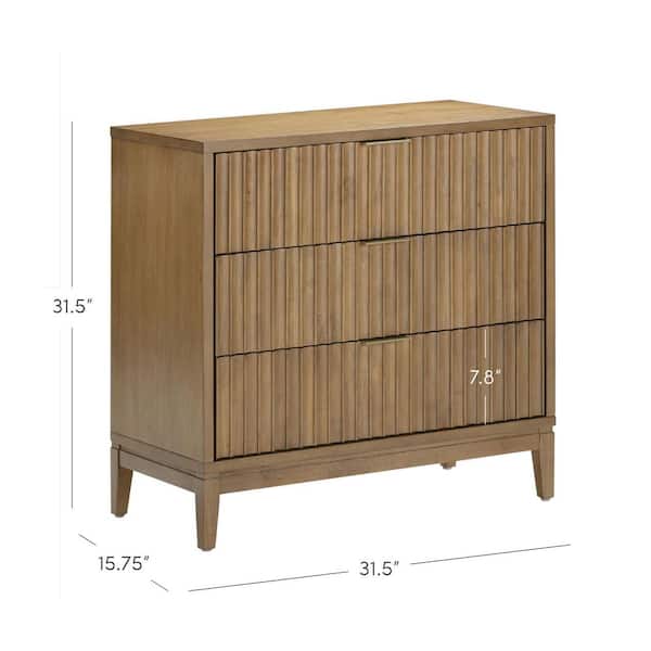 Bohemian Solid Wood 3-Drawer Fluted Dresser Light Brown