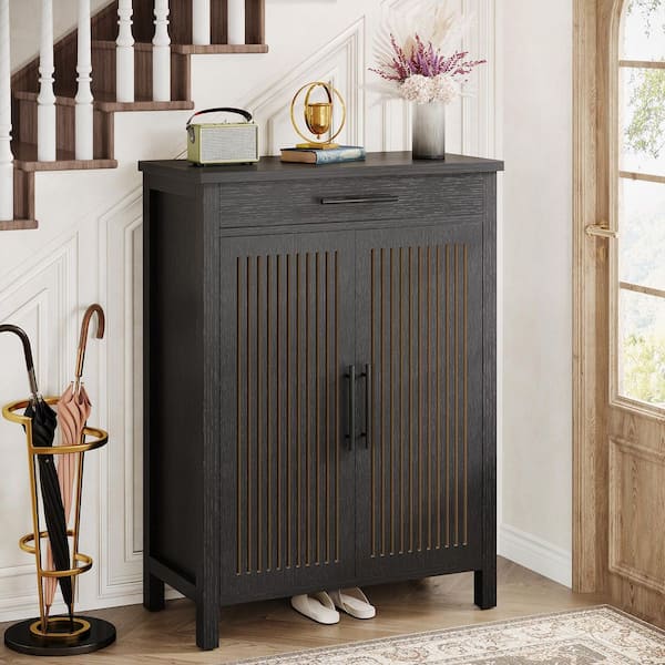43 in. H x 32 in. W Black Wood Shoe Storage Cabinet with Adjustable Shelves and Drawer for Entryway, Hallway, Closet