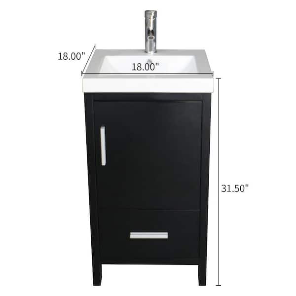 18 in. W x 18 in. D x 32 in. H Single Sink Bathroom Vanity in Black with White Top and Faucet