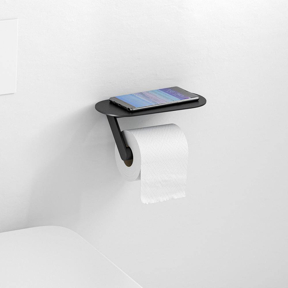 Matte Black Wall-Mounted Toilet Paper Holder with Shelf