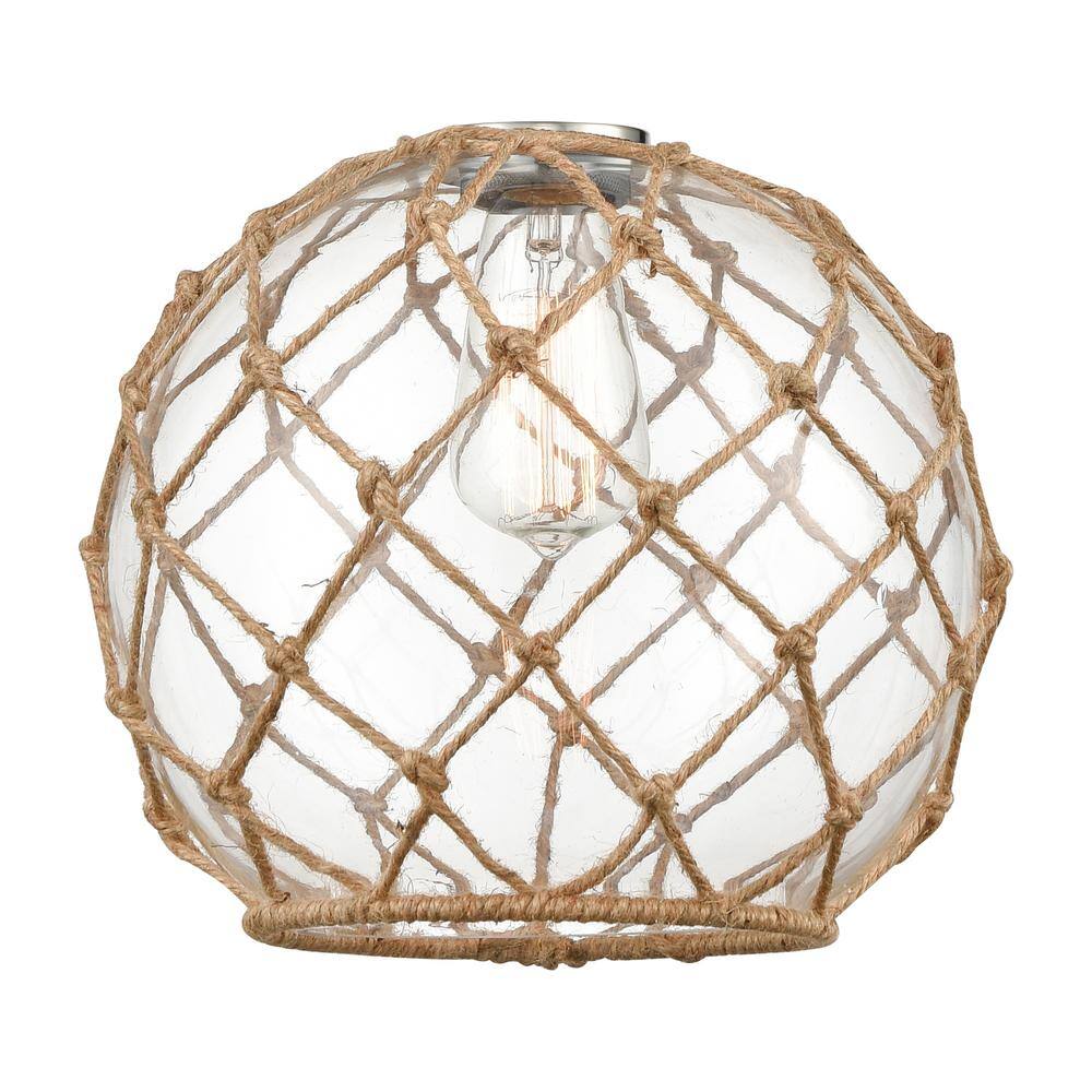 Antique Brass Mini Pendant Light with Rope and Glass Shade