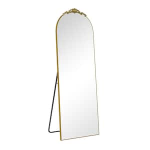 Gold 23 in. W x 67 in. H Oversized Carved Arch Wood Full Length Wall Mounted Standing Mirror Floor Mirror