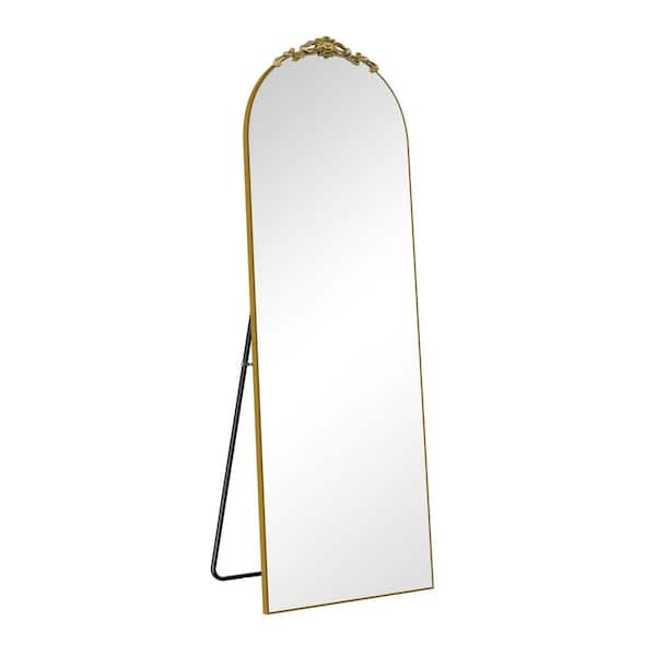 Lumioca Gold 23 in. W x 67 in. H Oversized Carved Arch Wood Full Length Wall Mounted Standing Mirror Floor Mirror