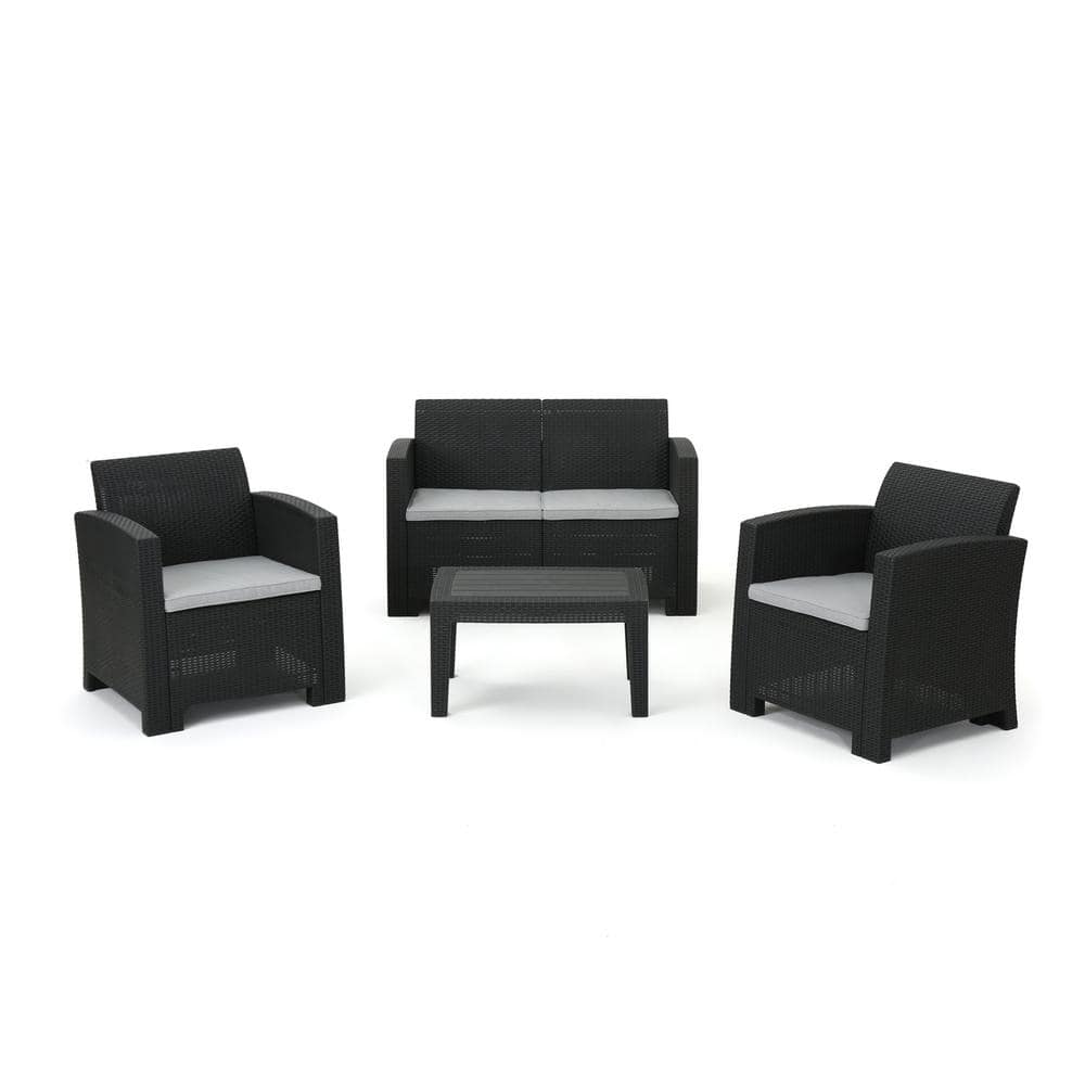 Charcoal 4-Piece Wicker Patio Conversation Set, Outdoor Rattan Style Chat S