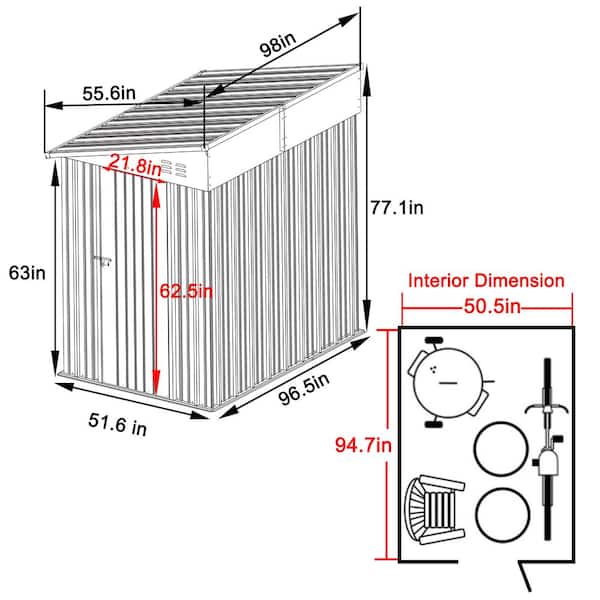 VEIKOUS 4 ft. W x 8 ft. D Metal Storage Lean-To Shed 33 sq. ft. in