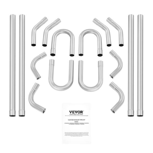 VEVOR Exhaust Kit 16 pcs 2.44 in. x 3.9 ft. Carbon Steel Slip Joint Corrosion Resistant Pipe 1-Pack with Slip-Fit Joint