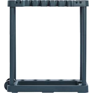 10-Slot Garden Tool Rack. Made of PP. Holds long-handled tools like brooms, rakes, shovels. Perfect for garage, shed.