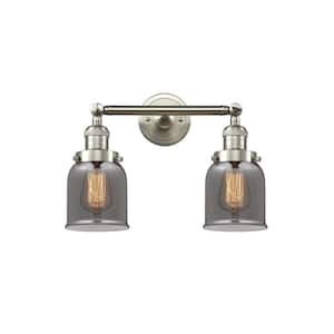 Bell 16 in. 2-Light Brushed Satin Nickel Vanity Light with Plated Smoke Glass Shade