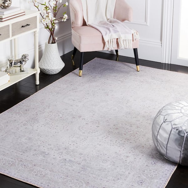 Tuscon Beige/Purple 4 ft. x 6 ft. Machine Washable Floral Border Area Rug