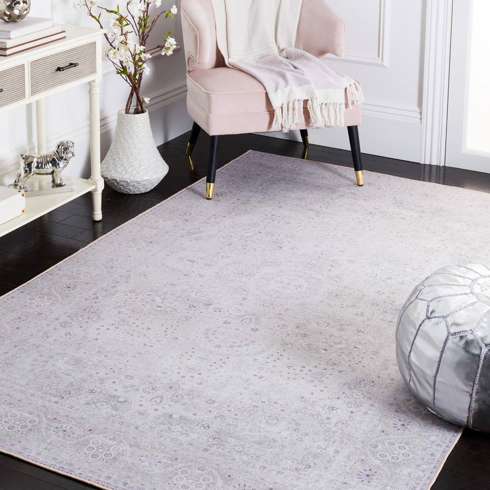 Ivory Rectangular Machine Washable Synthetic Area Rug