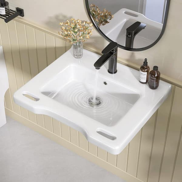 Zeafive 24 in. L x 19.7 W x 5.3 D ADA Wall-Hung Bathroom Sink