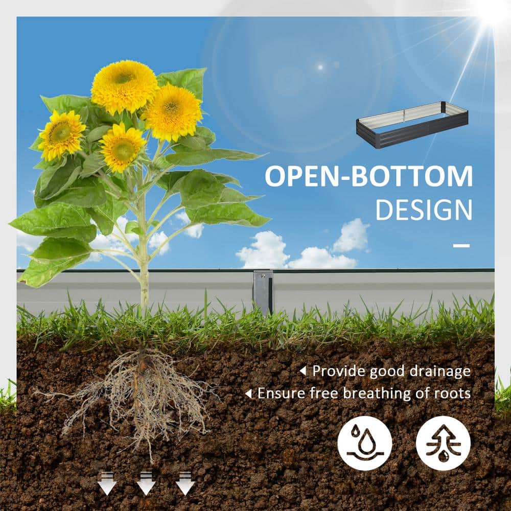 Outsunny Gray Galvanized Metal Raised Garden Bed for Outdoor Plants