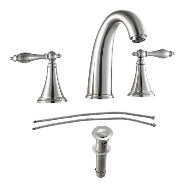 LORDEAR 8 in. Widespread Double Handle Bathroom Faucet in Brushed Nickel