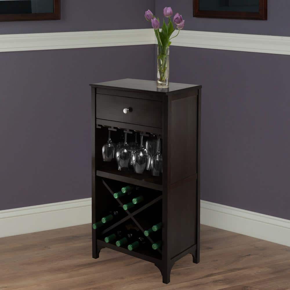Elegant Transitional Black Wine Cabinet with X-Shelf and Glass Rack