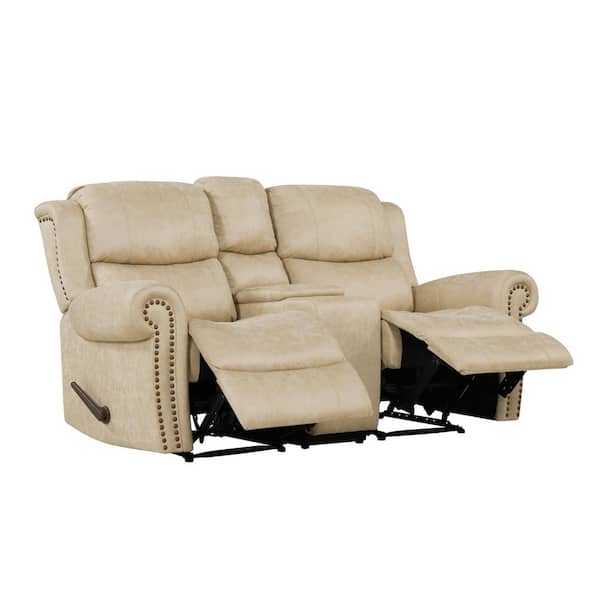 Prolounger 73 3 In Distressed Latte, Tan Leather Loveseat Recliner