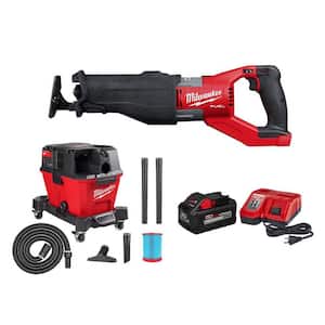 M18 FUEL 18V Lithium-Ion Brushless Cordless Super Sawzall Reciprocating Saw W/6 Gal. Wet/Dry Vac and 8.0Ah Starter Kit