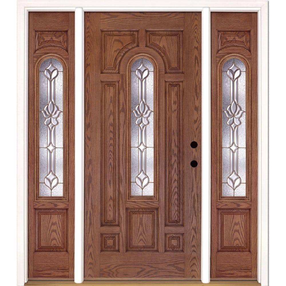 67.5 in.x81.625 in. Medina Brass Center Arch Lt Stained Medium Oak Left-Han