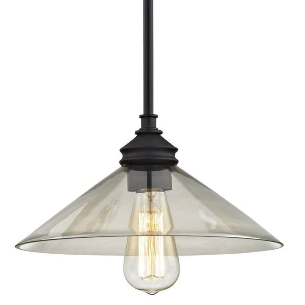 Fifth and Main Lighting Tavern 1-Light Aged Bronze with Clear Plated Glass Mini Pendant