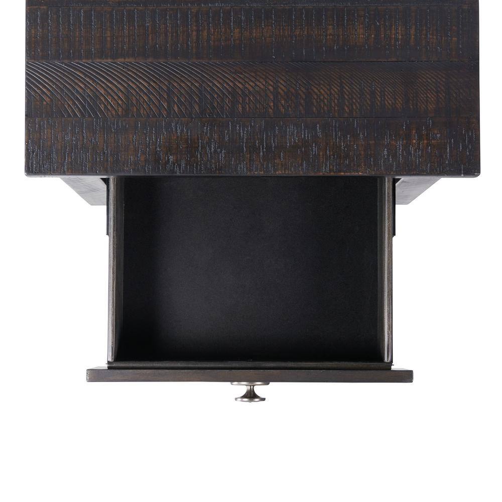 Transitional Brown Wood & Metal Chairside Table with USB Storage