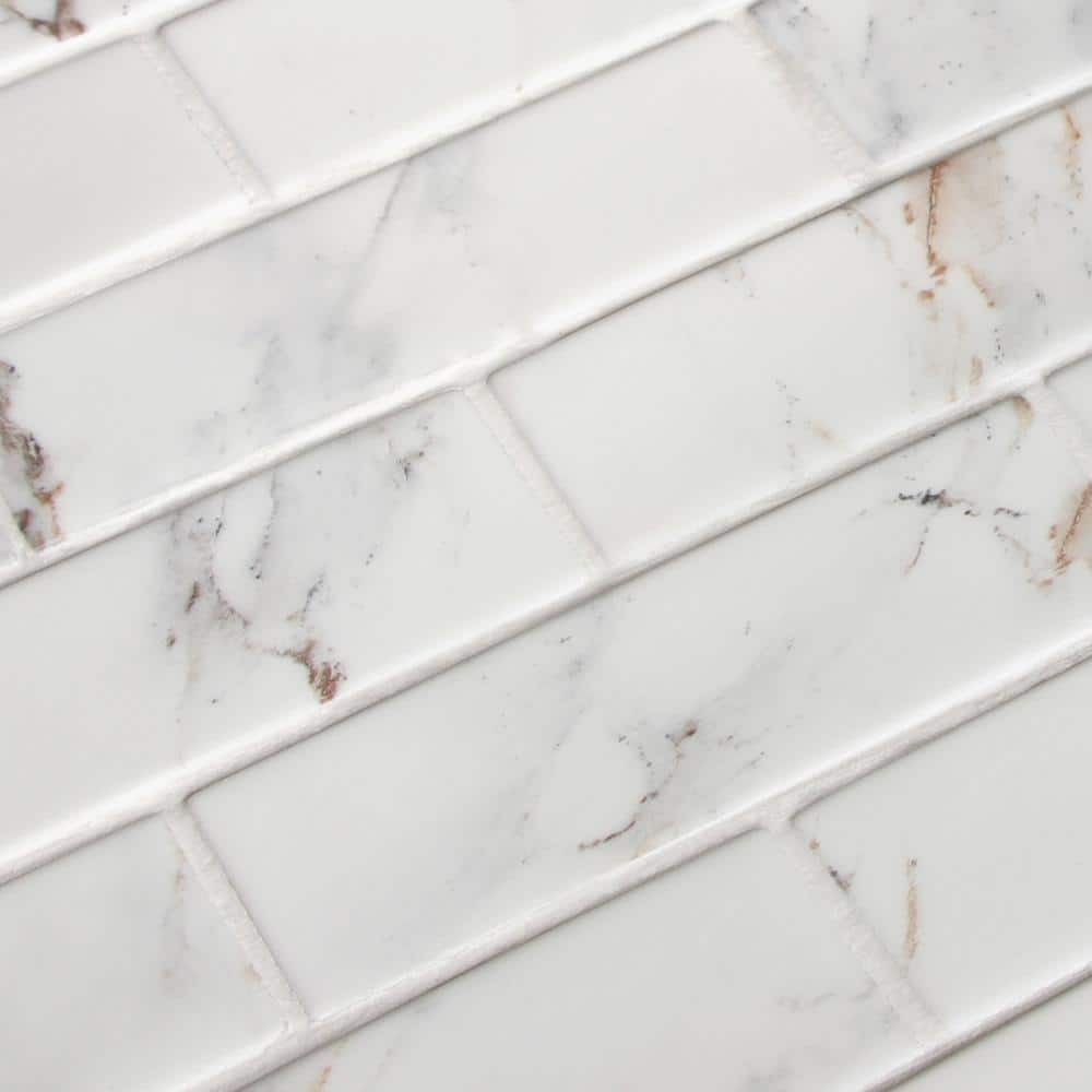 11.6" x 11.1" Calacatta Gold Recycled Glass Subway Tile