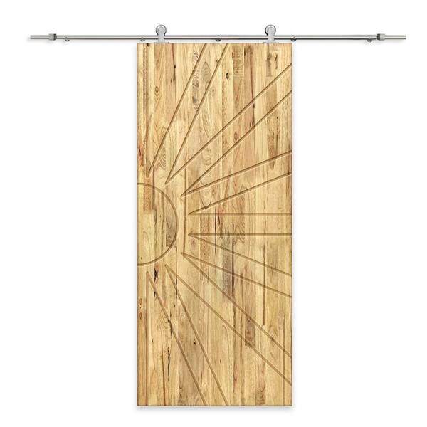 CALHOME 30 in. x 80 in. Weather Oak Stained Solid Wood Modern Interior Sliding Barn Door with Hardware Kit
