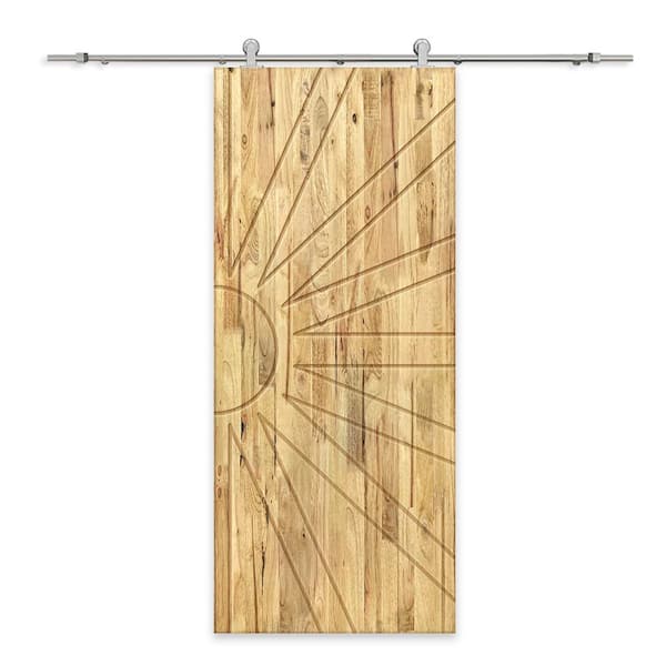 CALHOME 30 in. x 96 in. Weather Oak Stained Pine Wood Modern Interior Sliding Barn Door with Hardware Kit