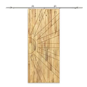 24 in. x 84 in. Weather Oak Stained Solid Wood Modern Interior Sliding Barn Door with Hardware Kit