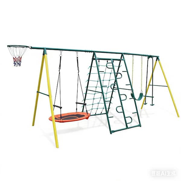 maocao hoom 6 in 1 Swing Set With Climbing Frame, Climbing Net