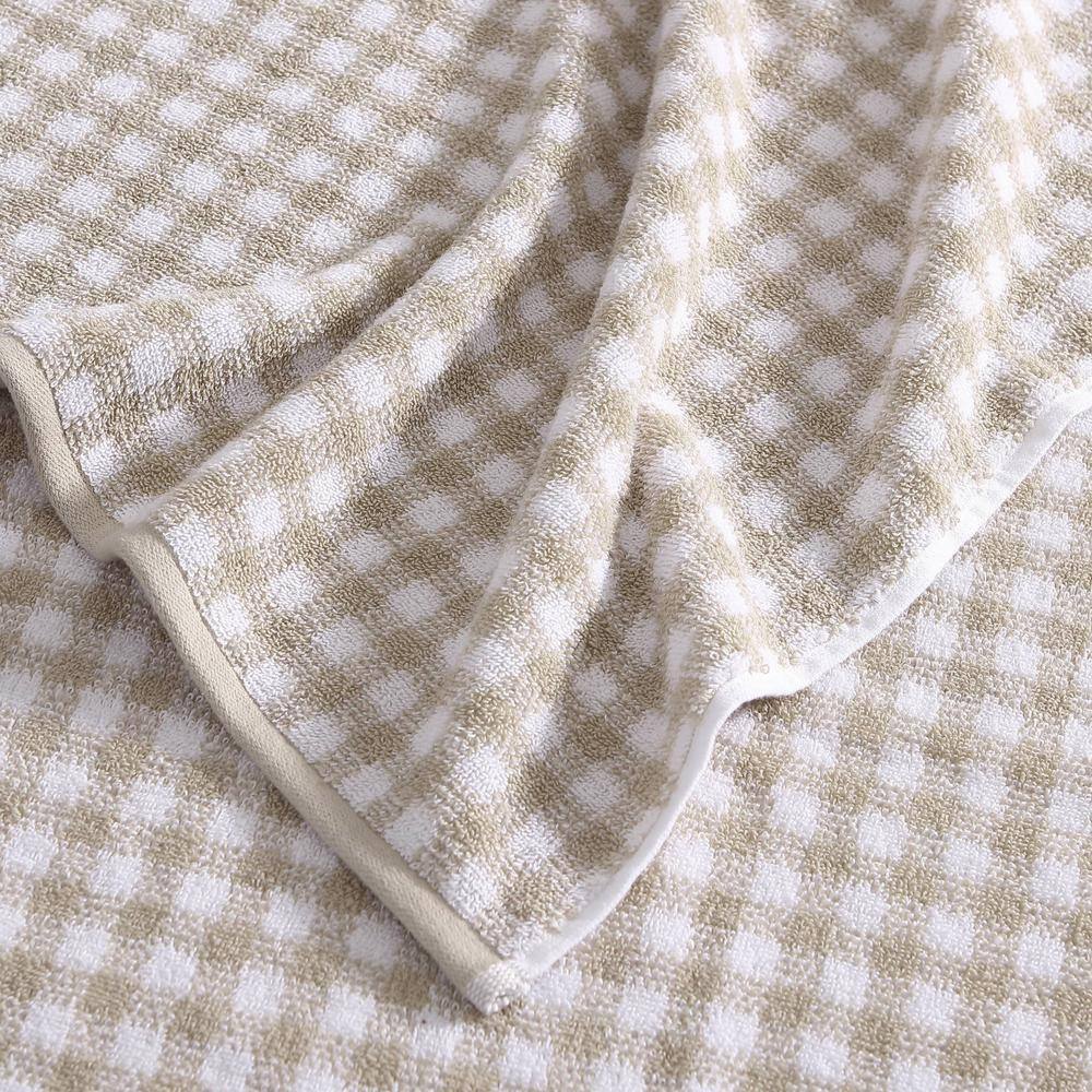 Beige and White Gingham Cotton Towel Set, 3 Pieces