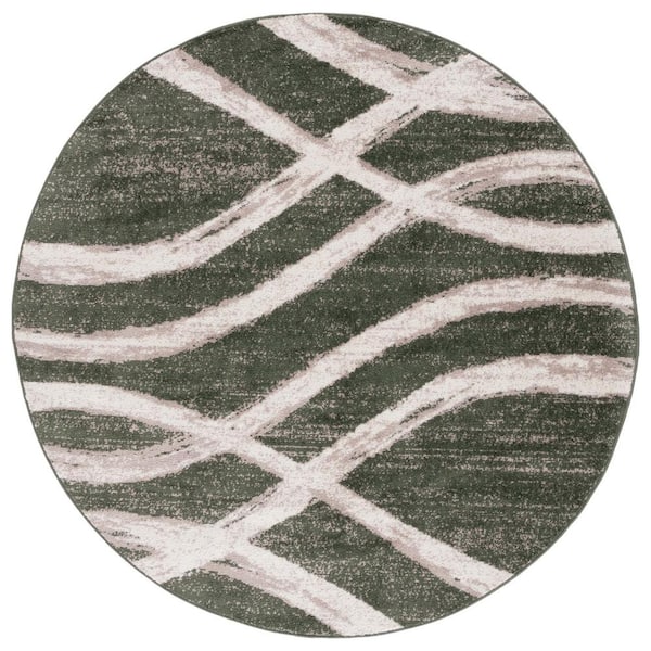 Adirondack Dark Green/Ivory 8 ft. x 8 ft. Waves Round Area Rug