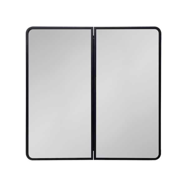 Aoibox 32 in. W x 32 in. H Rectangular Black Metal Frame Recessed or Surface Mount Bathroom Medicine Cabinet with Mirror
