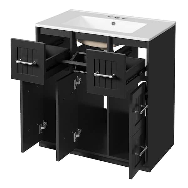 Ziyudura 30 in. Single Sink Freestanding Black Bath Vanity with