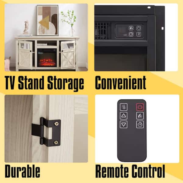 60 in. TV Stand with 18 in. fireplace insert 2 Doors Cabinet Farmhouse Cabinet, Farmhouse Barn Design