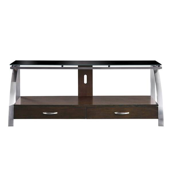 EVERGLADE HOME Orton 60 in. Espresso and Chrome Finish TV Stand with 2-Storage Drawers Fits TV's up to 65 in. with Cable Management