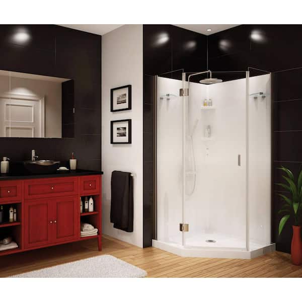 Daylight 36 in. x 36 in. x 72 in. Center Drain Corner Shower Kit in White with Frameless Door in Chrome