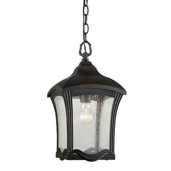 Forte Lighting 1-Light Outdoor Black Pendant with Clear Seeded Glass Panels