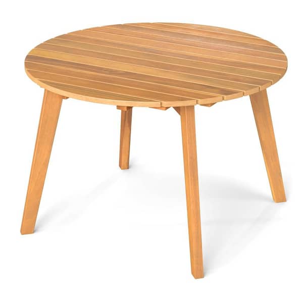Outdoor Acacia Wood Side Table Patio 24.5'' Round End Table w/ Slatted Tabletop