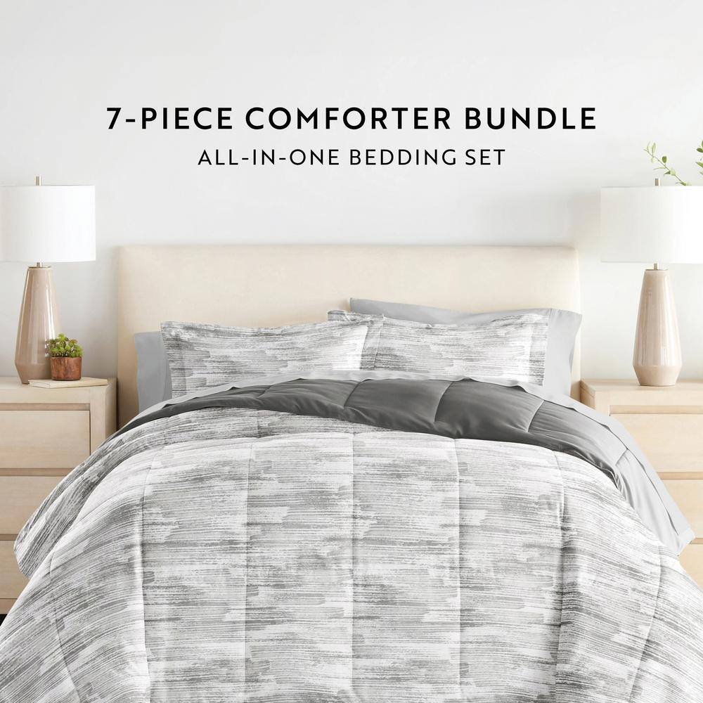 Full Gray Textured Stripe Microfiber Bed in a Bag Set