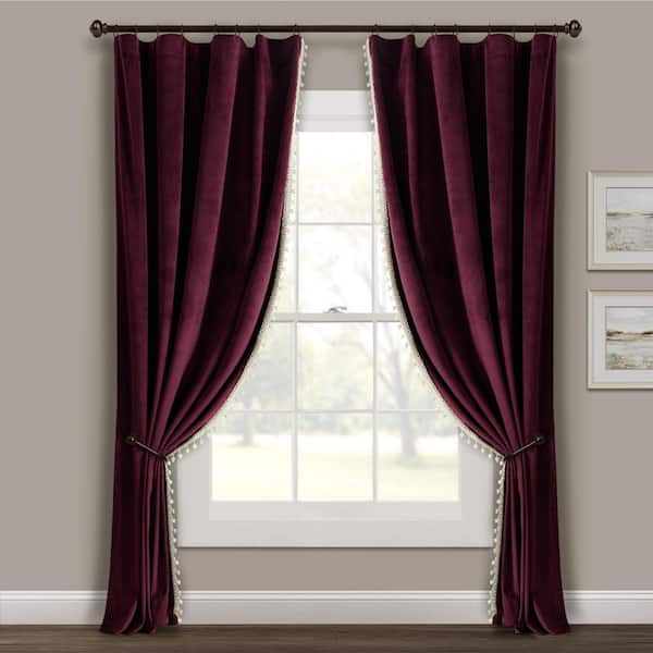 HomeBoutique Luxury Vintage 52 in. W x 84 in. L Velvet with Silky Pompom  Trim Light Filtering Window Curtain Panel in Plum Single 21T012517 - The  Home Depot