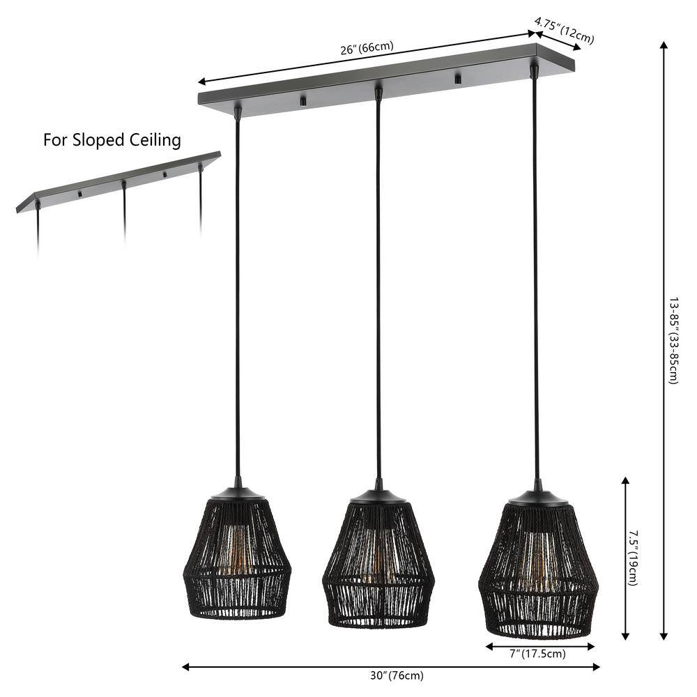 Ibiza Island Black Woven Rope and Metal 3-Light LED Pendant