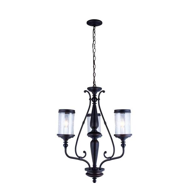 World Imports Estella Collection 3-Light Oil-Rubbed Bronze Chandelier with Clear Seeded Glass Shades