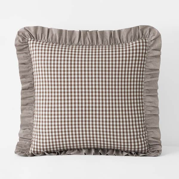 The Company Store Company Cotton Gingham Yarn-Dyed Melange Brown Plaid Cotton Percale Euro Sham
