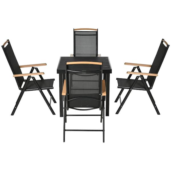 FORCLOVER 5-Piece Aluminum Outdoor Bistro Serving Bar Set with 4 Reclining Folding Sling Chairs