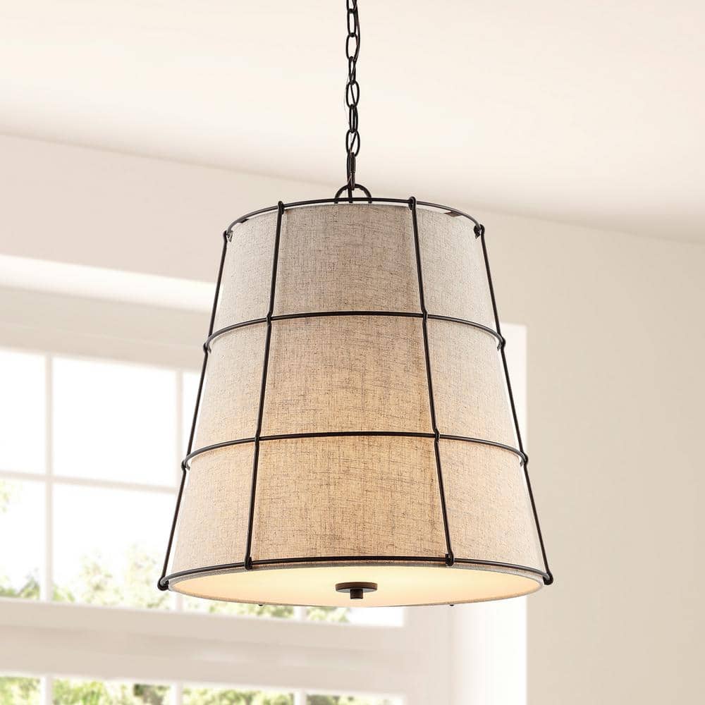 Silas 19" Black and Beige Rustic Farmhouse LED Pendant