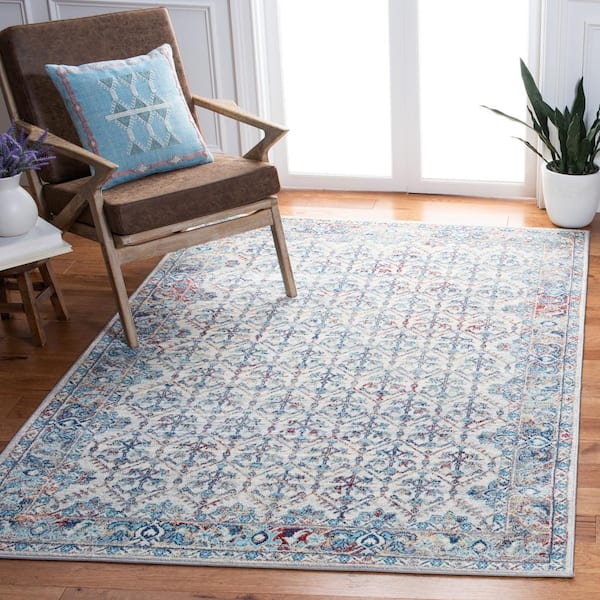Brentwood 3 ft. x 3 ft. Square Ivory/Blue Border Multi-Floral Geometric Area Rug